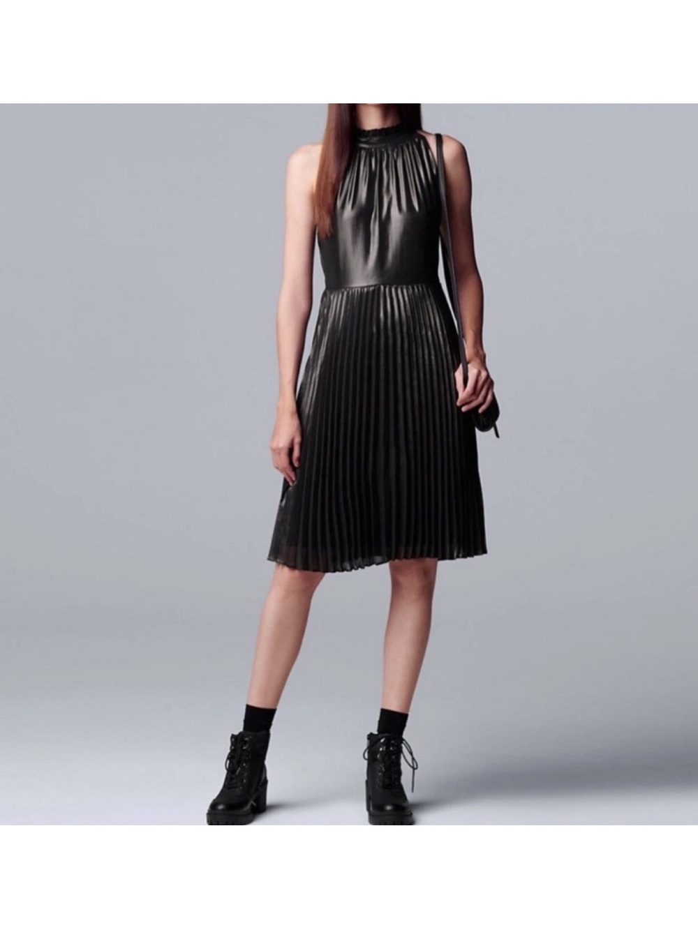 Simply Vera Vera Wang Pleated Halter Dress Gunmetal Black Size L